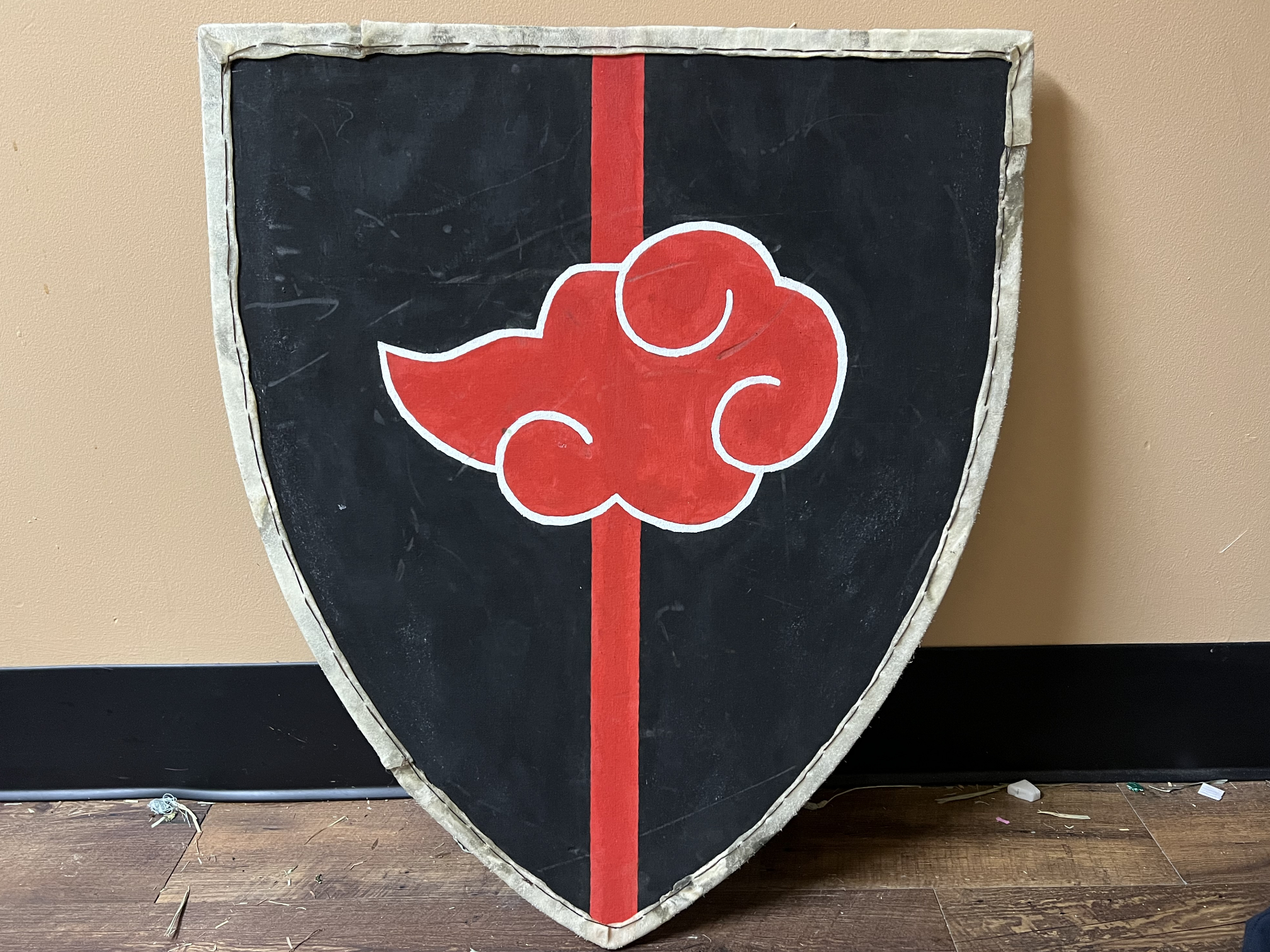 Black Shield with White Trim and Akatsuki Red Cloud Design on Black